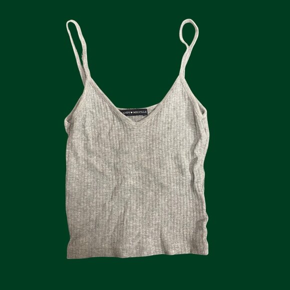 Brandy Melville Grey Ribbed V-Neck Cami Tank Top (OS, 100% Cotton, Made in Italy - Picture 2 of 6